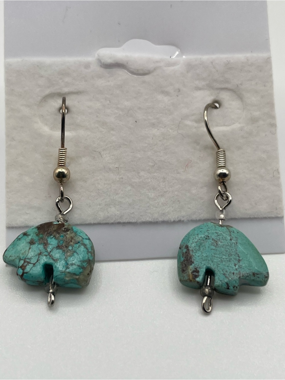 Turquoise Bear Drop Earrings - Unbranded - Possibly Sterling